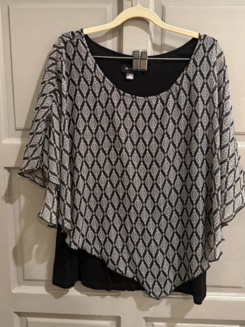 AB Studio Boho Black and White Women's Top sz X Large
